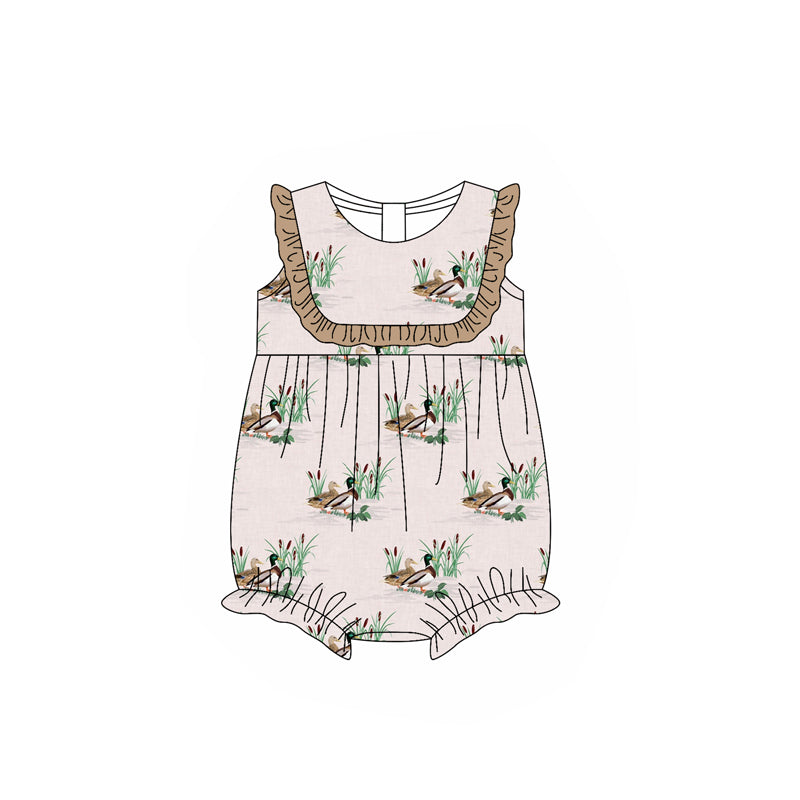 preorder SR2734 Hunting mallard duck green sleeveless girls romper