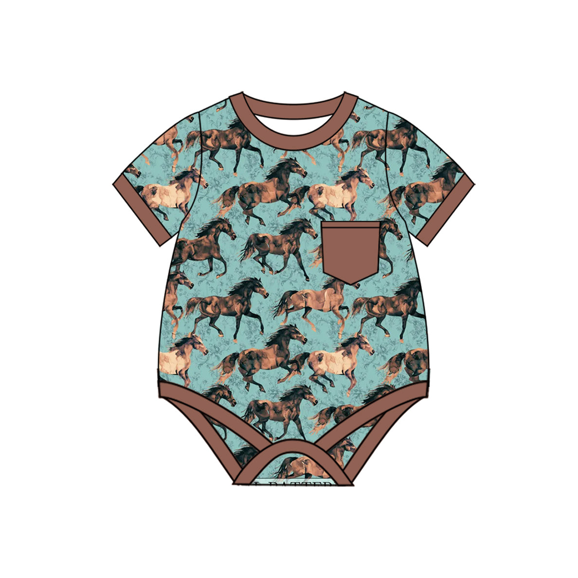 preorder SR2746 Western horse blue pocket short sleeve boys romper