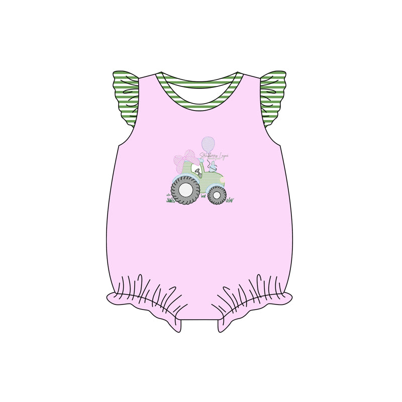 preorder SR2758 farm tractor pink flutter sleeve girls romper