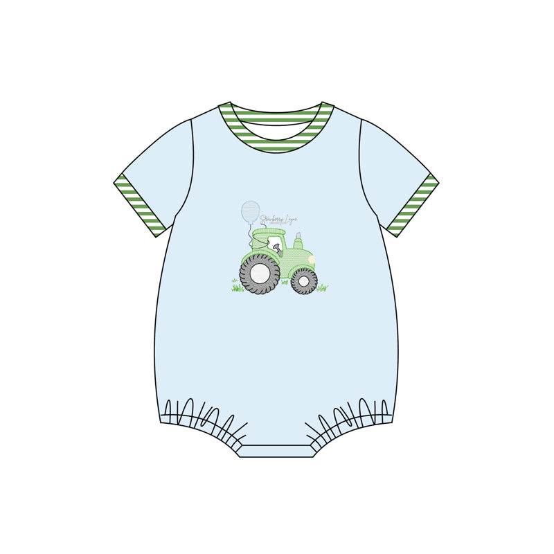 preorder SR2767 farm tractor green short sleeve boys romper