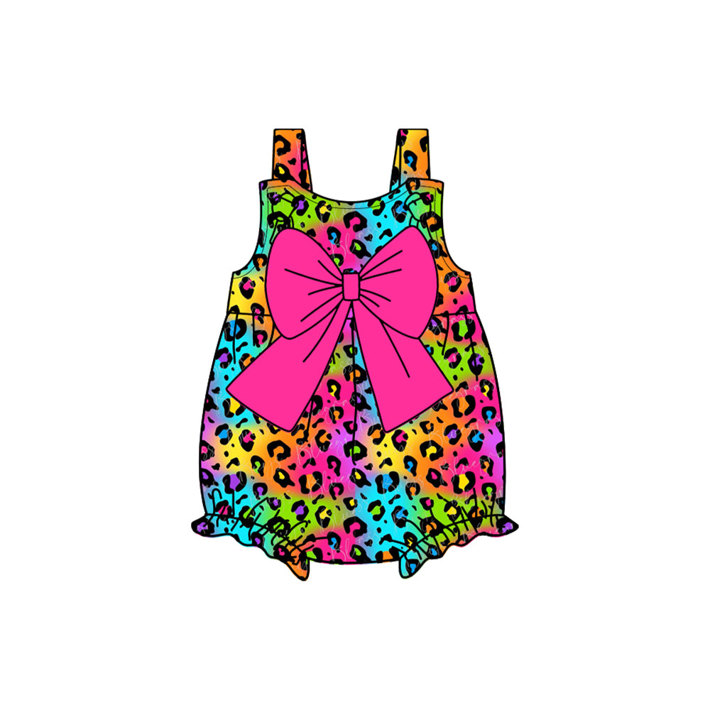 preorder SR2775 hot pink bow colorful leopard camisole girls romper