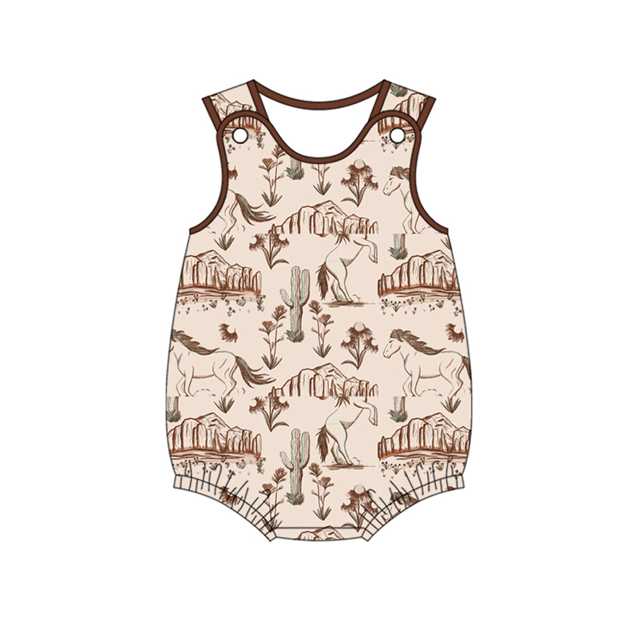 preorder SR2780 Western rodeo cactus brown sleeveless boys romper