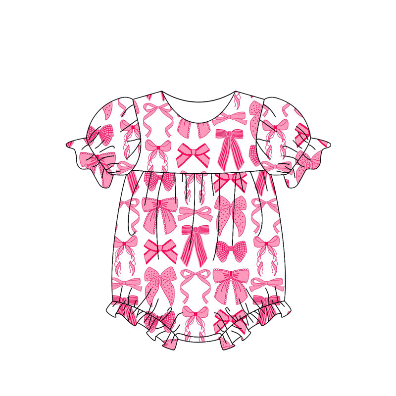 preorder SR2783 pink bows short sleeve girls romper