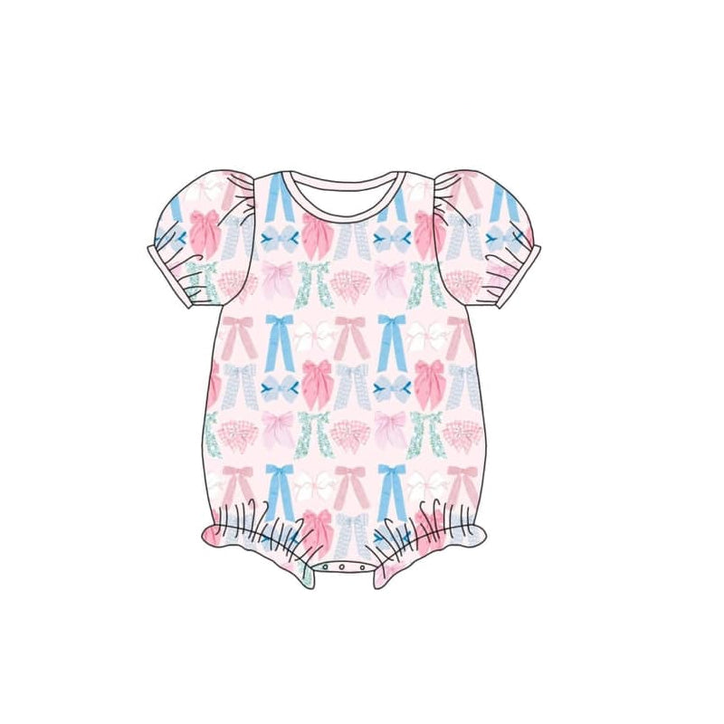preorder SR2794 colorful bows pink flowers short sleeve girls romper
