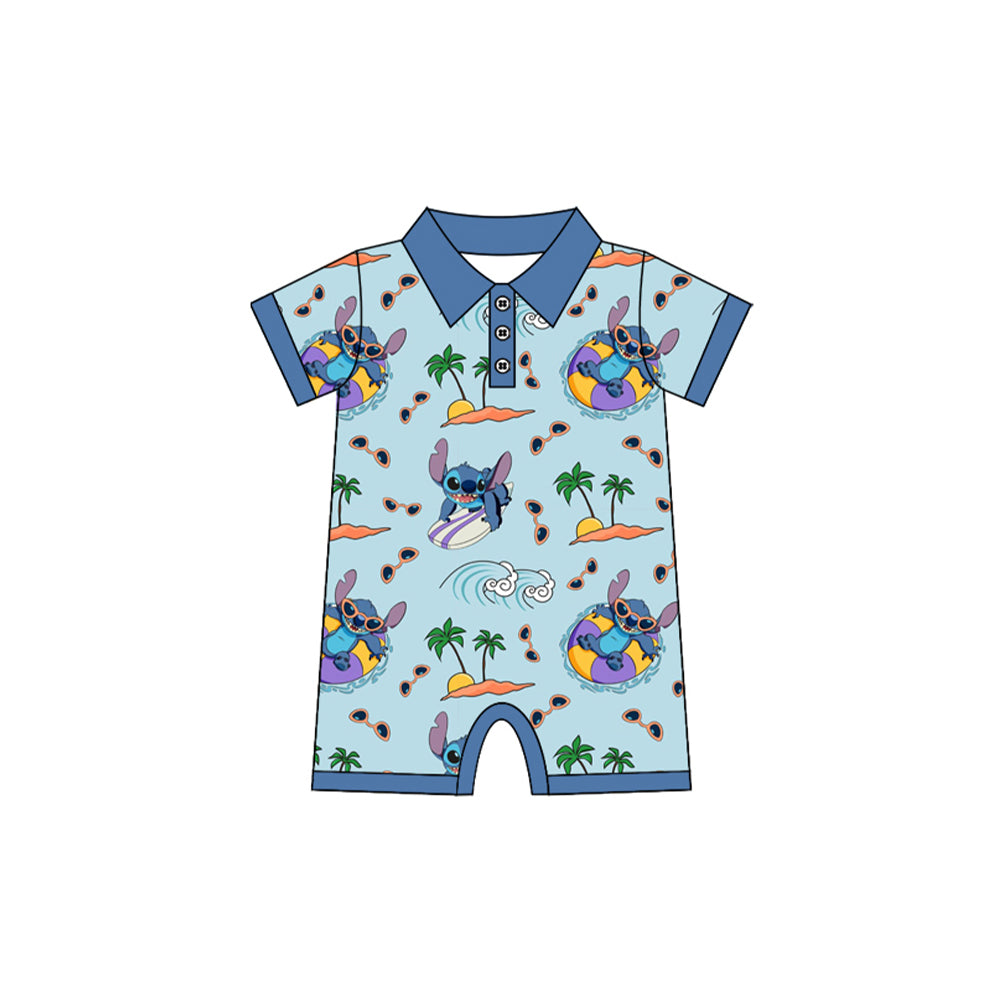 preorder SR2813 cartoon animals holiday blue short sleeve boys romper