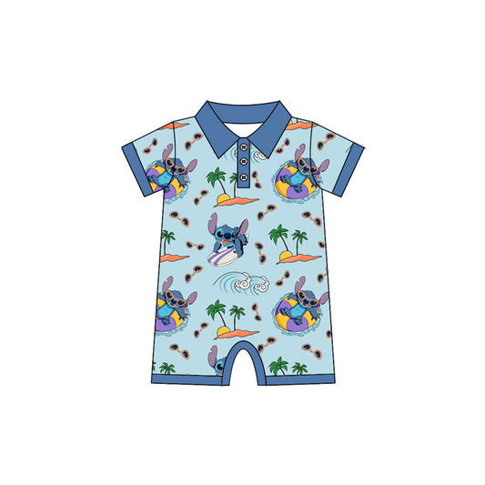 preorder SR2813 cartoon animals holiday blue short sleeve boys romper
