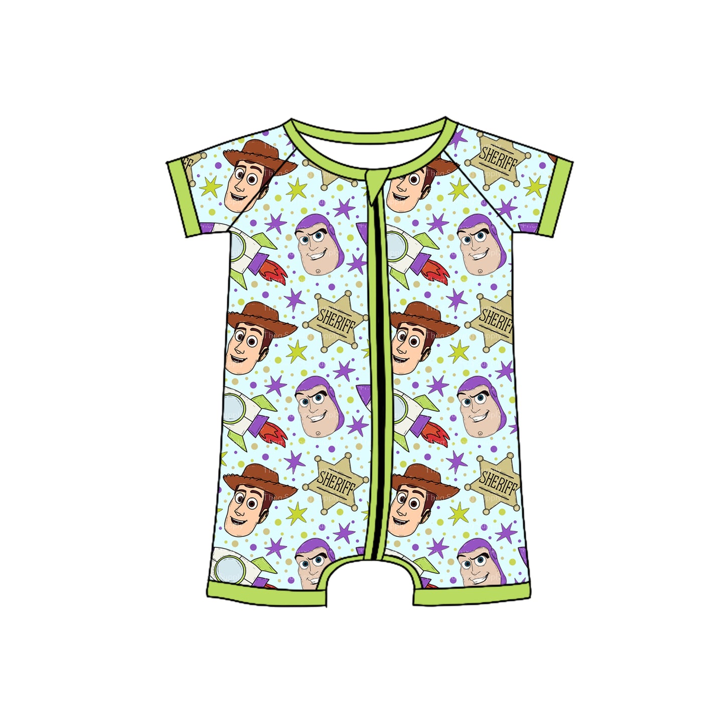 preorder SR2851 cartoon toy green short sleeve zipper boys romper