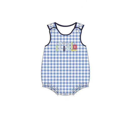 preorder SR2877 cartoon tool blue checkered sleeveless boys romper