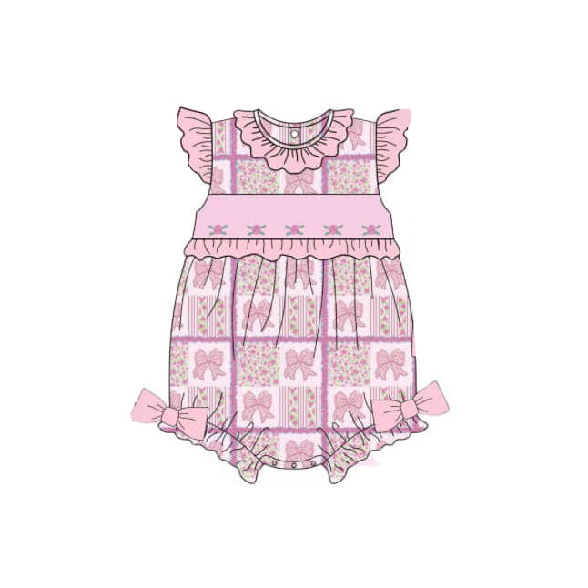 preorder SR2882 pink bows flowers flutter sleeve girls romper