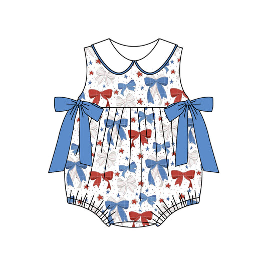 preorder SR2886 July 4th red bows pink bows with bows girls romper