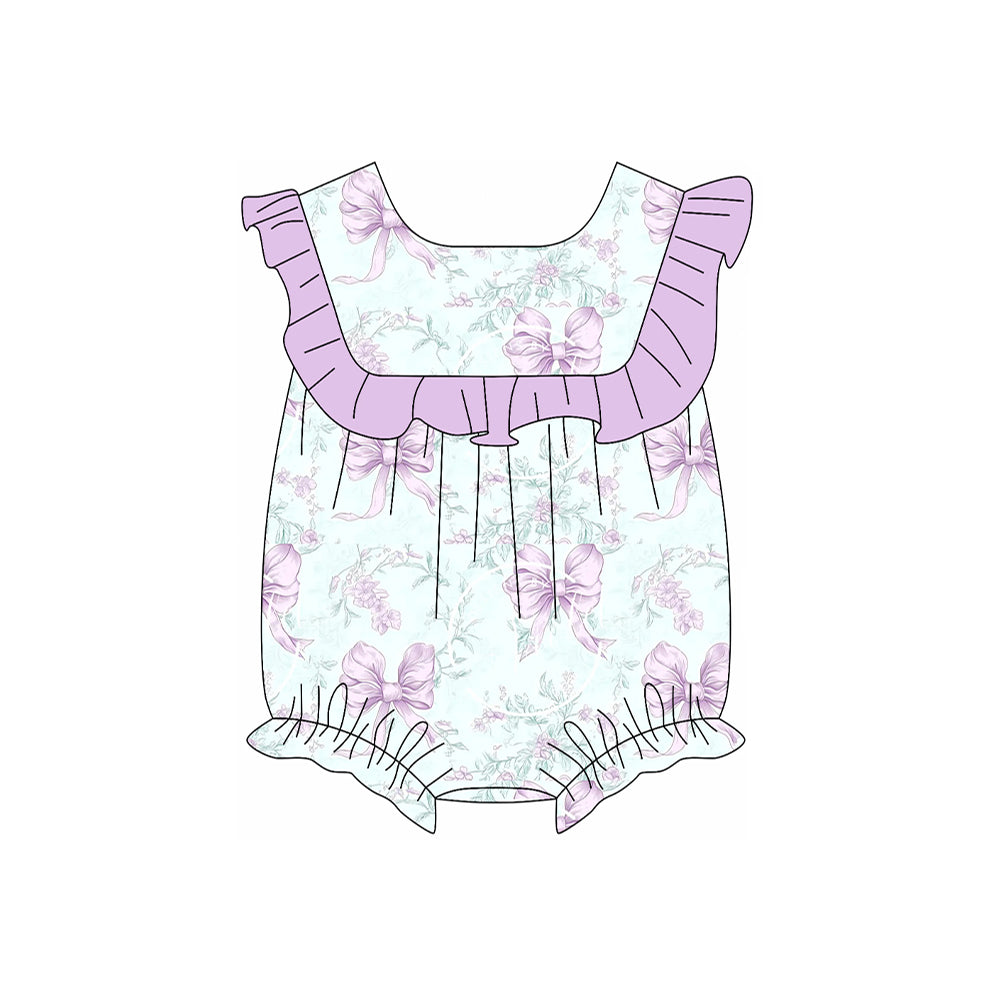 preorder SR2891 purple bows flowers ruffles sleeve girls romper