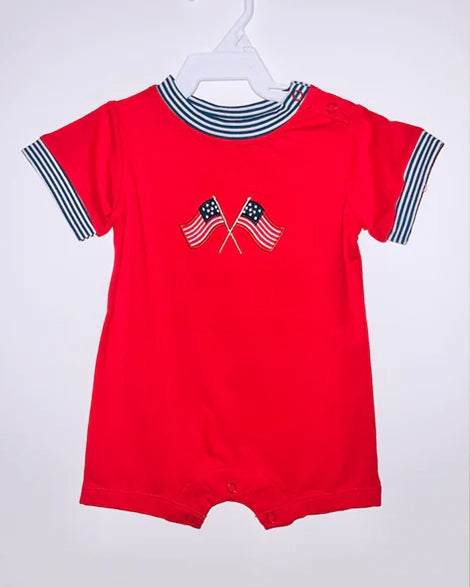 preorder SR2904 July 4th flag red short sleeve boys romper