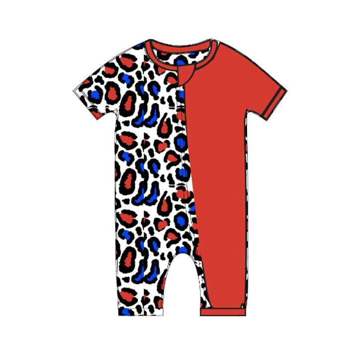 preorder SR2905 July 4th red blue leopard short sleeve zipper boys romper