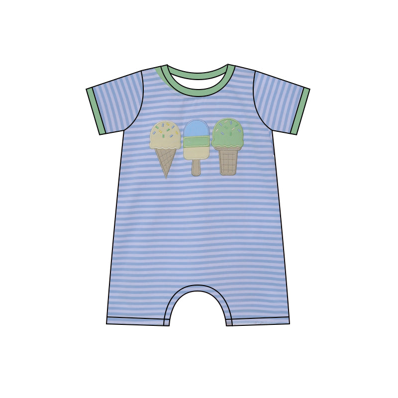 preorder SR2908 ice blue striped short sleeve boys romper