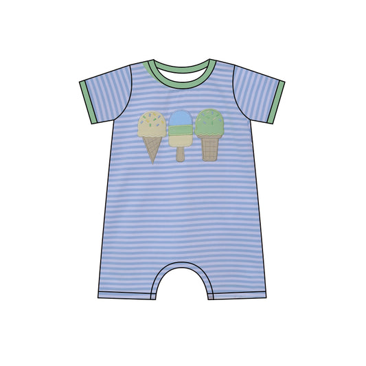 preorder SR2908 ice blue striped short sleeve boys romper