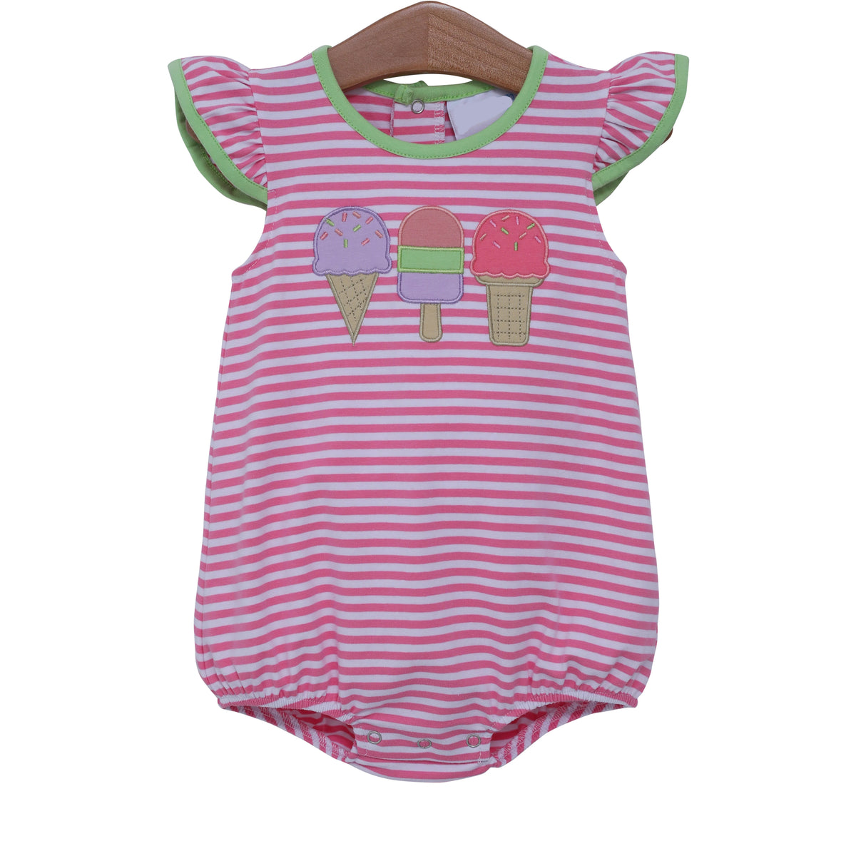 custom moq 5 ice pink striped flutter sleeve girls romper