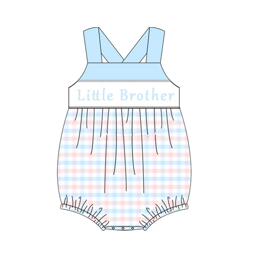 preorder SR2910 little brother blue pink checkered boys romper
