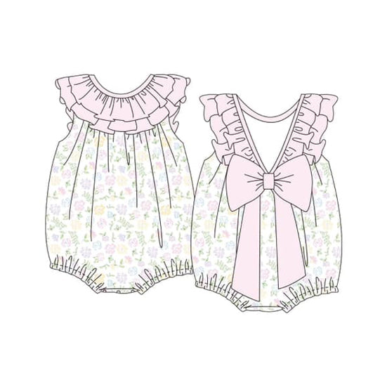 custom moq 3 colorful flowers pink bow flutter sleeve girls romper
