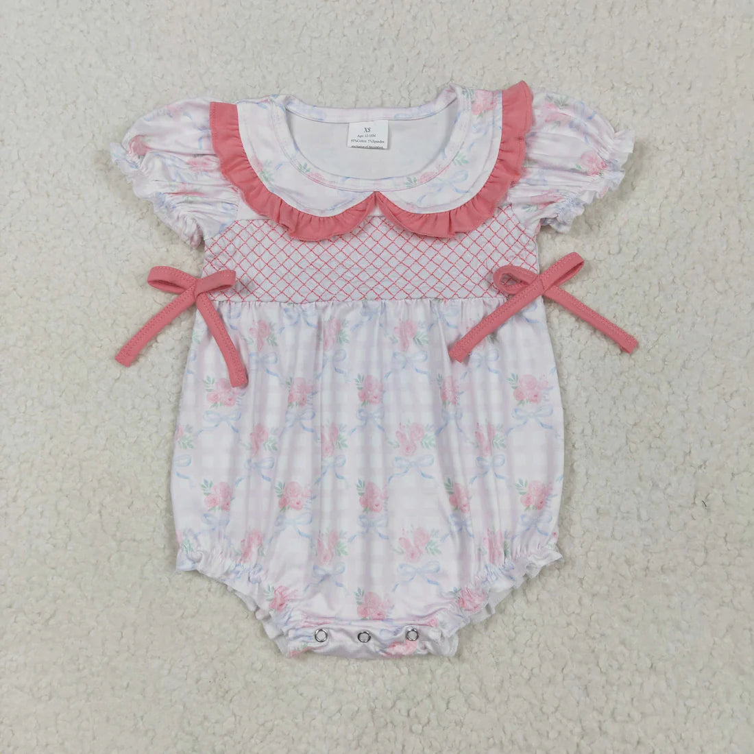 embroidery floral flowers girls romper RTS sibling clothes