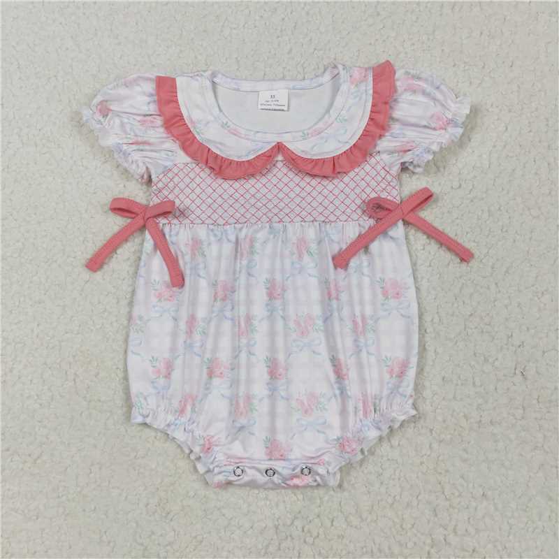 embroidery pink flowers Summer Sibling Clothes RTS
