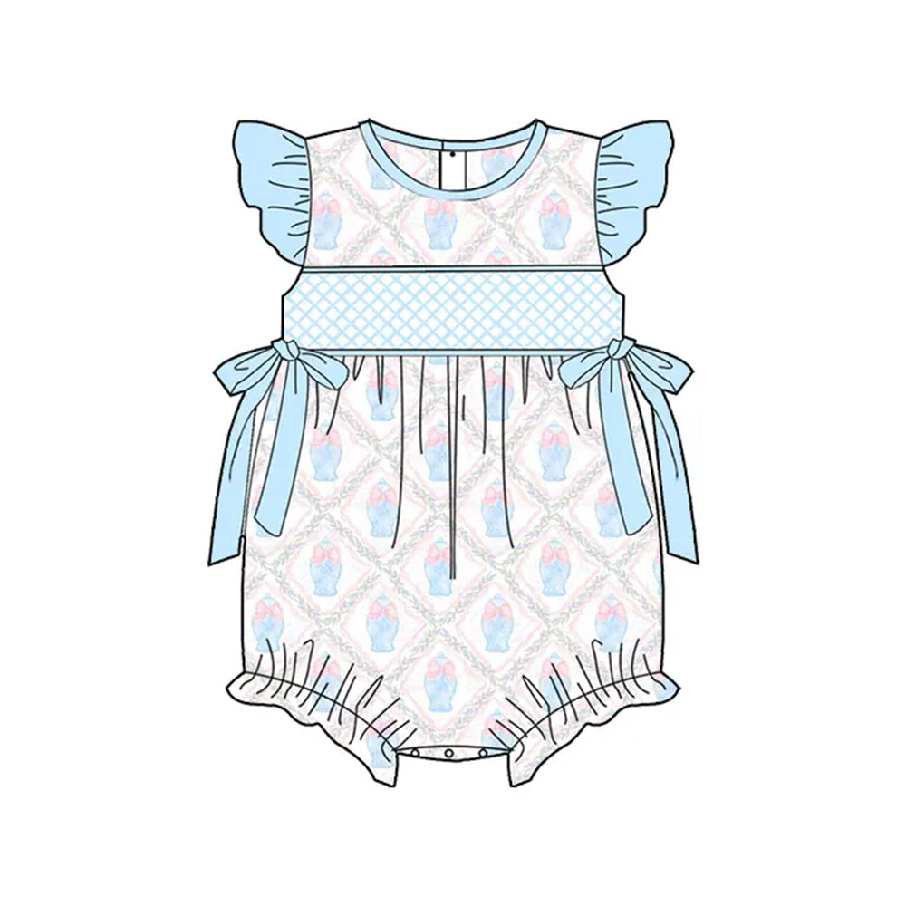 preorder SR2926 pink bows blue bows flutter sleeve girls romper