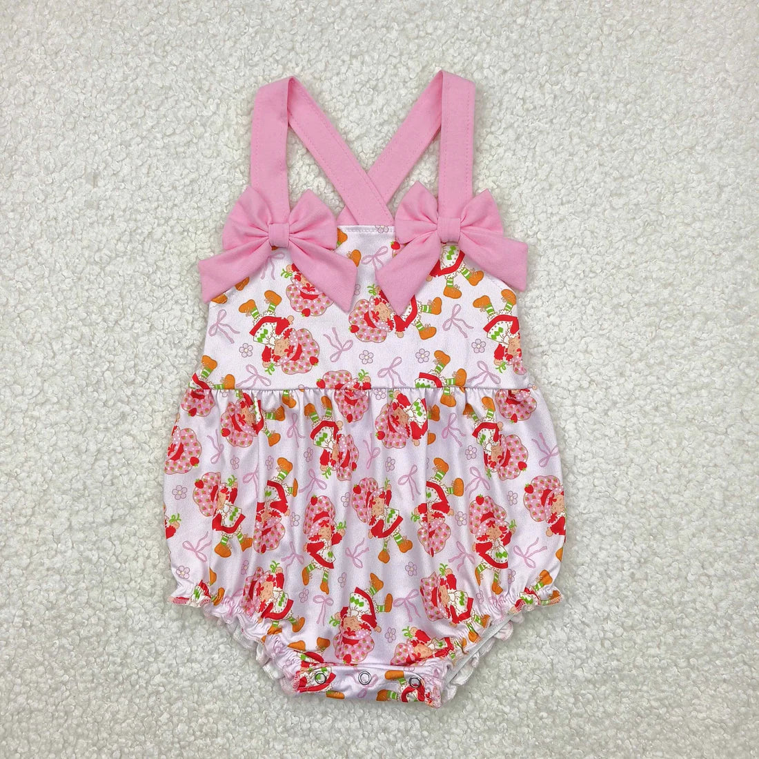 strawberry girl pink bows Summer Sibling Clothes RTS
