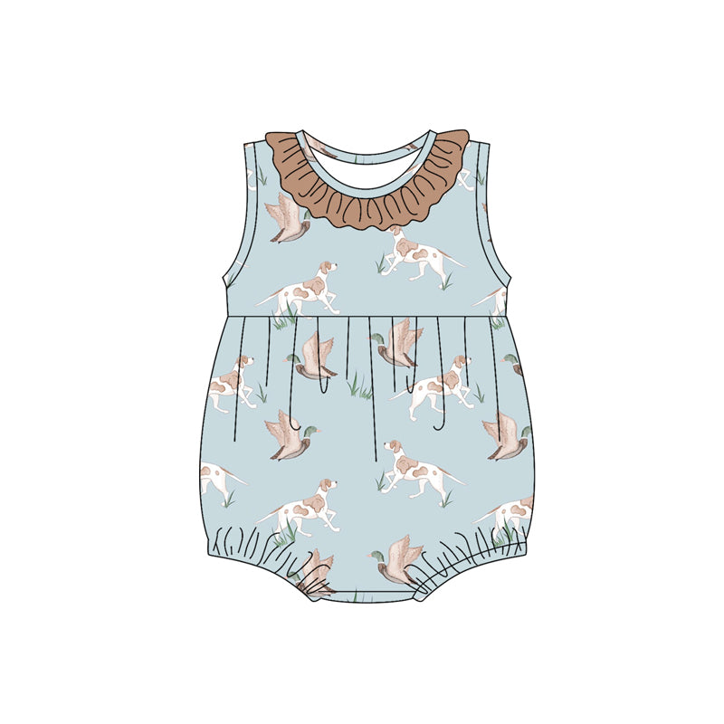 preorder SR2935 hunting dog mallard duck blue girls romper
