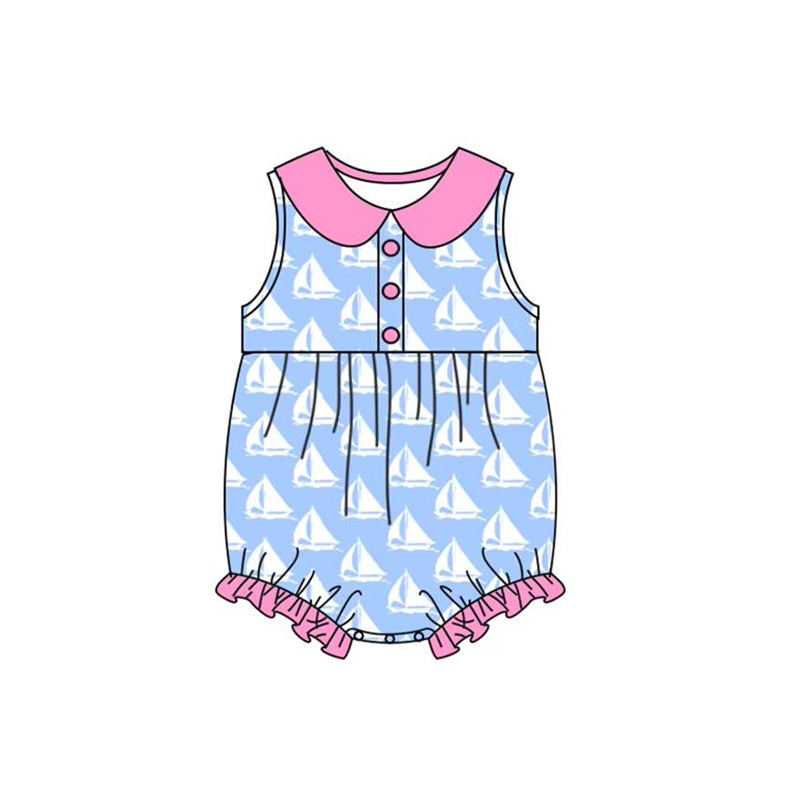 preorder SR2951 cute sailboat blue sleeveless girls romper