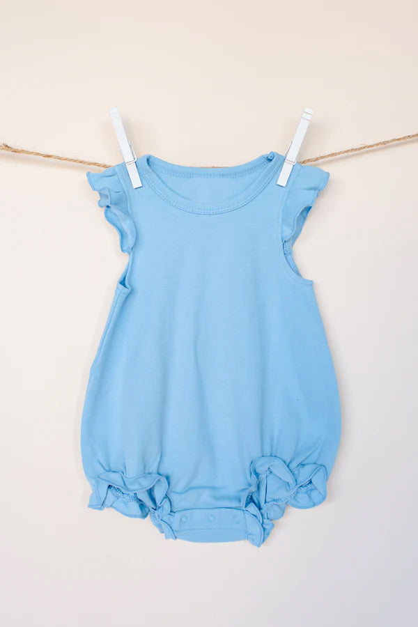 custom moq 5 blue flutter sleeve girls romper