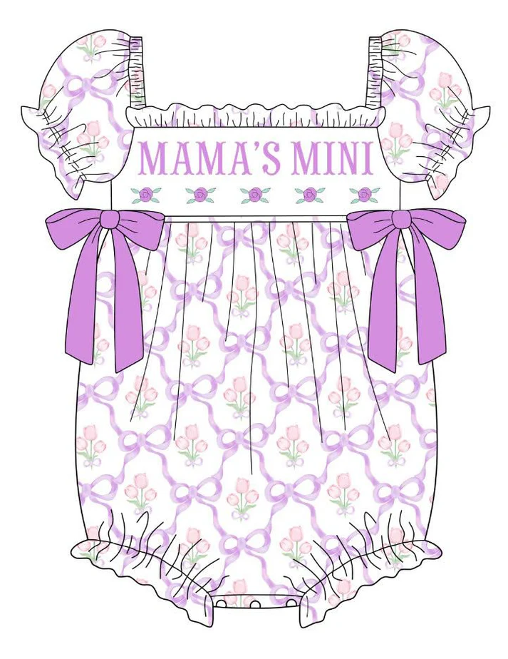preorder SR3026 mama's mini bows flowers purple short sleeve girls romper