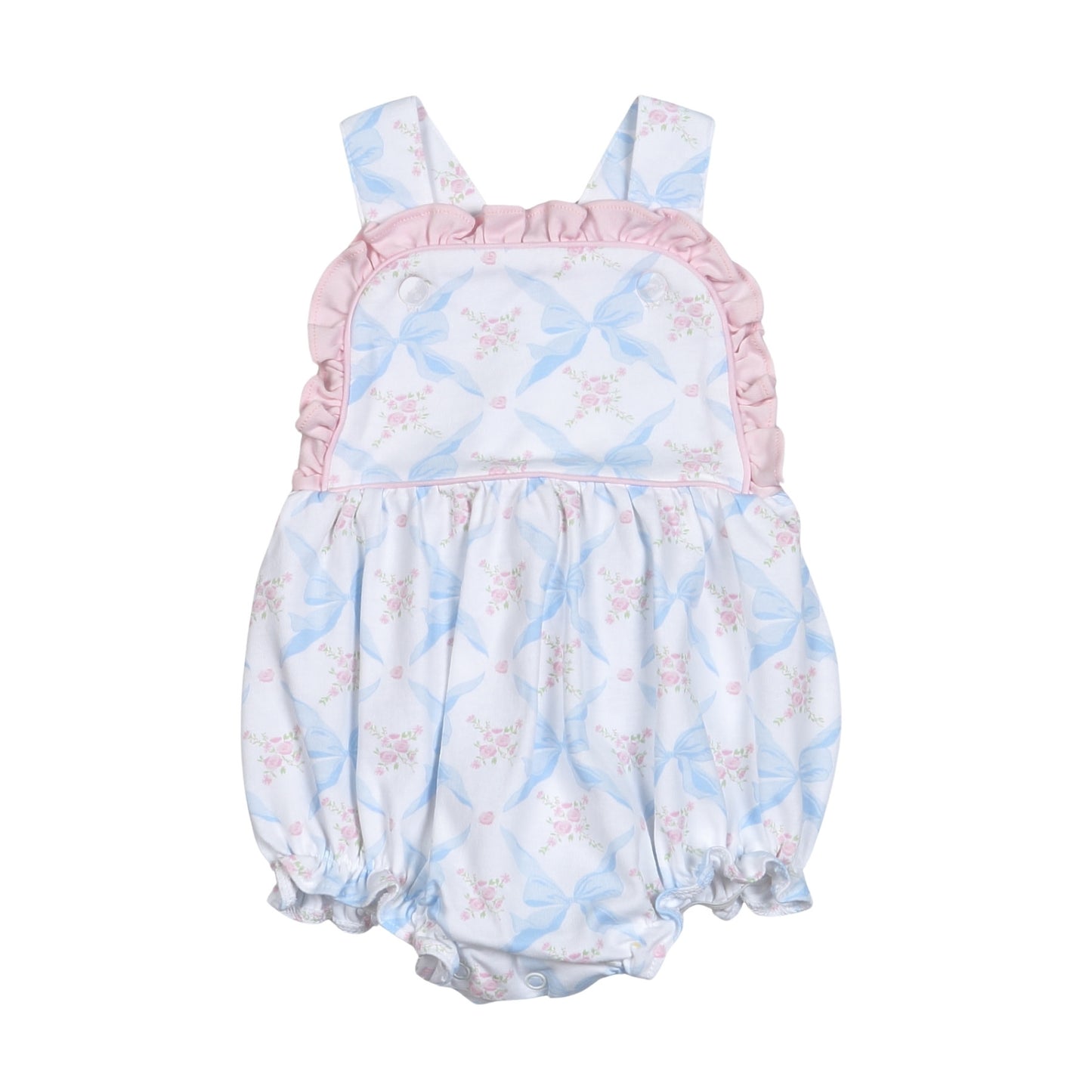 preorder SR3031 pink flowers blue bows girls romper