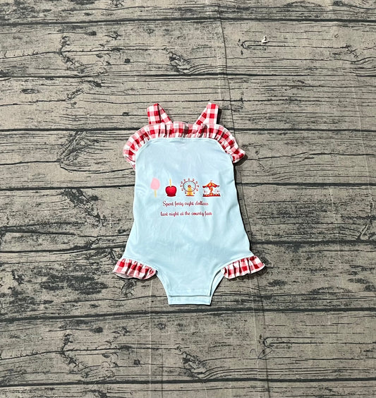 preorder Samples SR3055 spent forty eight dollars blue red checkered girls romper