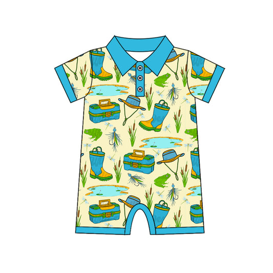 preorder SR3065 i'd rather be fishing blue green short sleeve boys romper