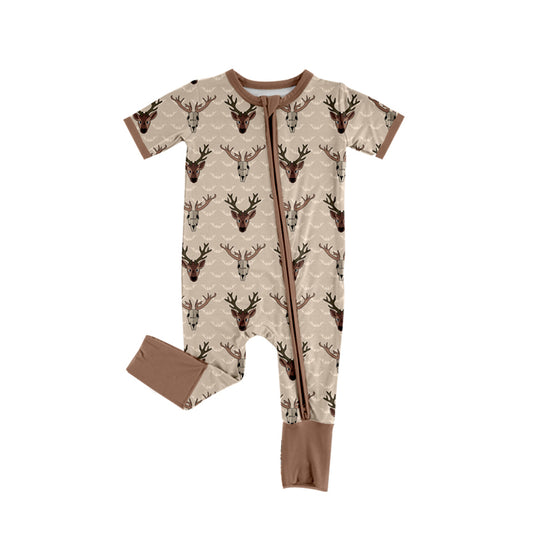 preorder SR3103 hunting deer brown short sleeve zipper boys romper