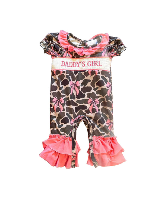 preorder SR3106 daddy's girl camo bows short sleeve girls romper