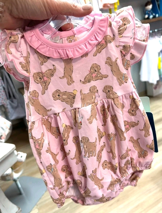 preorder SR3122 cute pet dog pink flutter sleeve girls romper