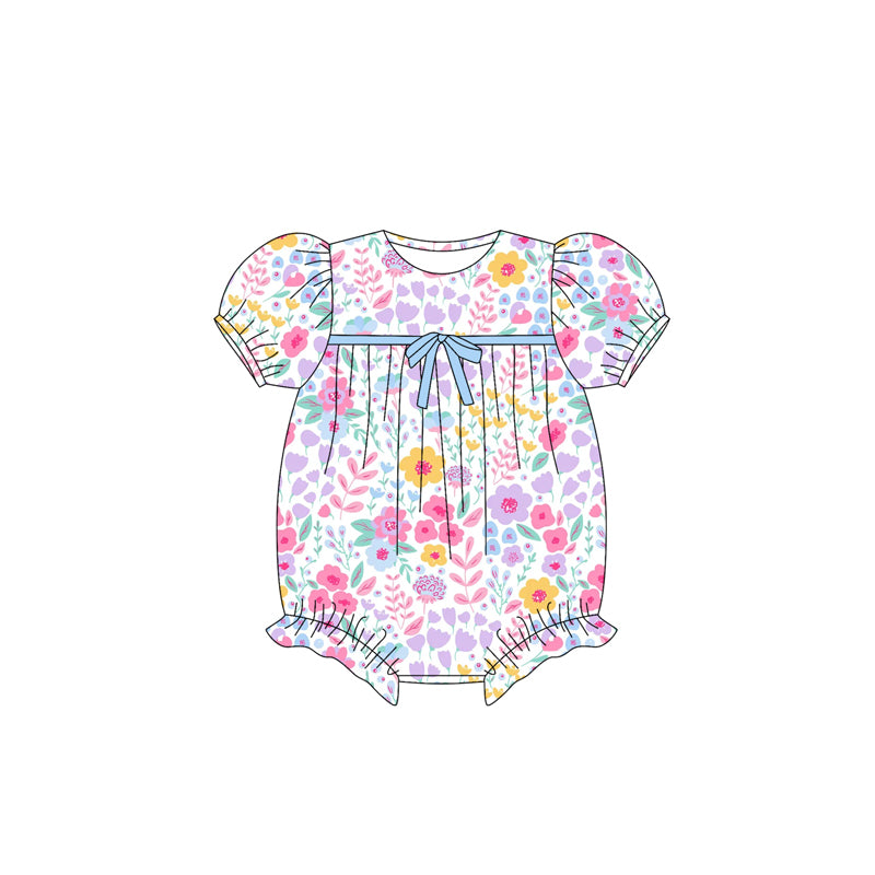 preorder SR3123 colorful flowers floral short sleeve girls romper