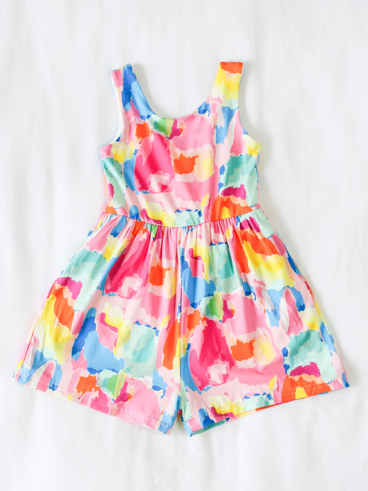preorder SR3133 watercolor colorful sleeveless girls jumpsuits