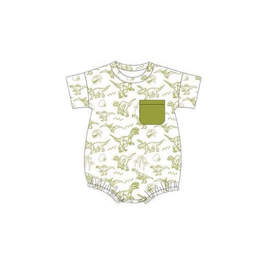 preorder SR3136 green dinosaur pocket short sleeve boys romper