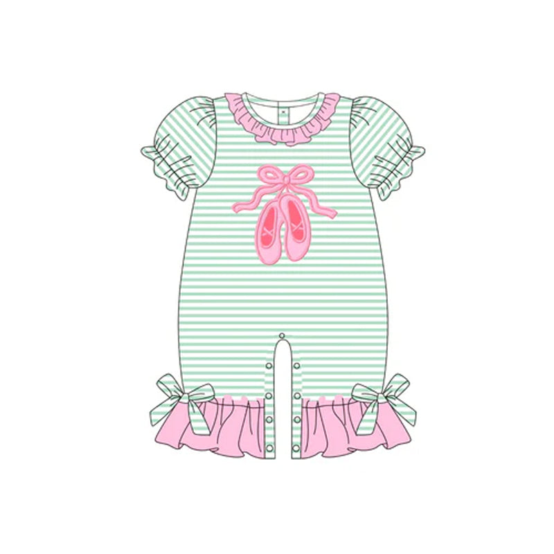 preorder SR3139 dance shoe green striped short sleeve girls romper
