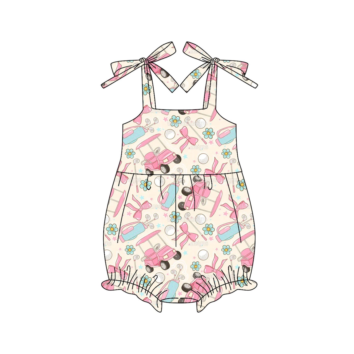 preorder SR3140 golf car flowers pink bows girls romper