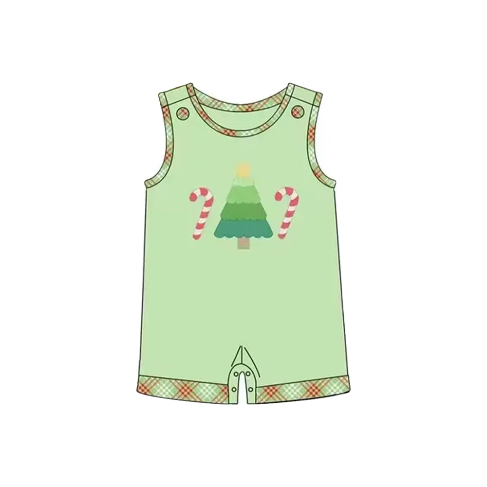 preorder SR3166 Christmas candy cane tree green sleeveless boys romper