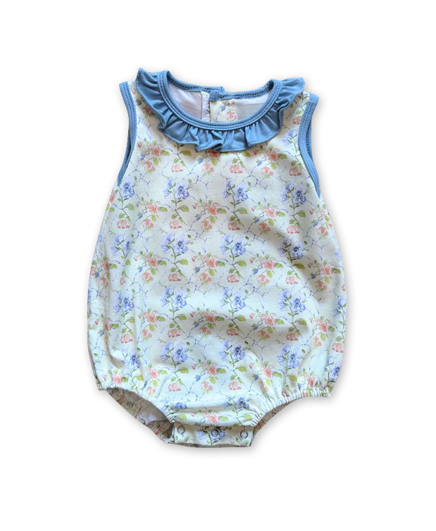 preorder SR3169 colorful flowers floral blue sleeveless girls romper