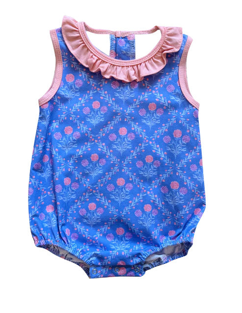 preorder SR3172 colorful flowers floral blue sleeveless girls romper