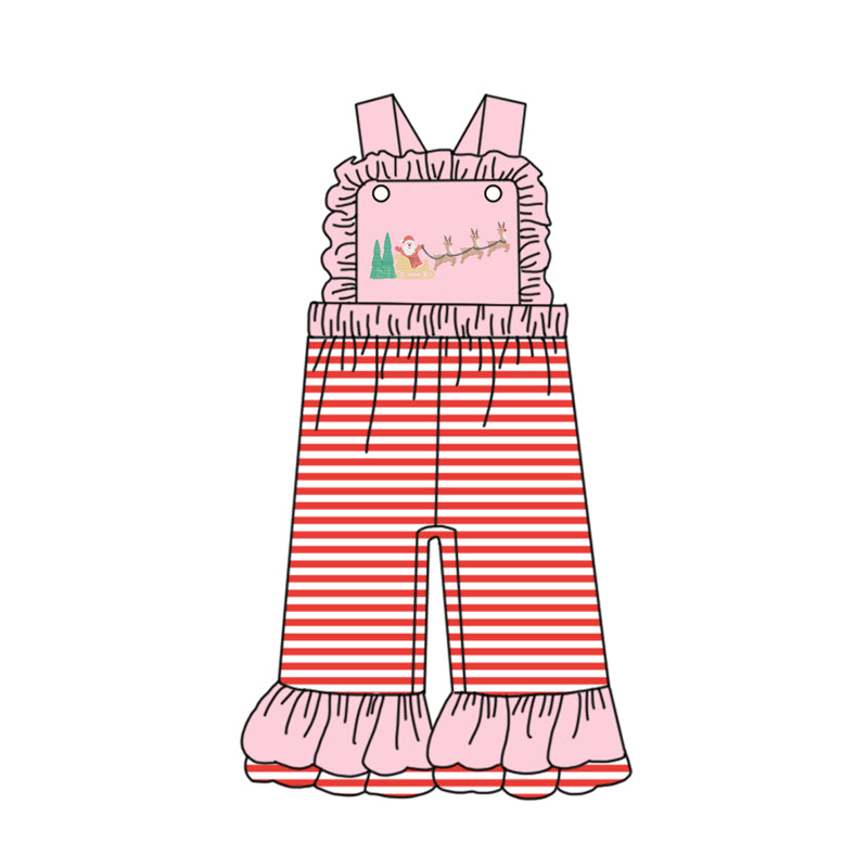 preorder SR3181 Christmas Santa deer red striped girls jumpsuits