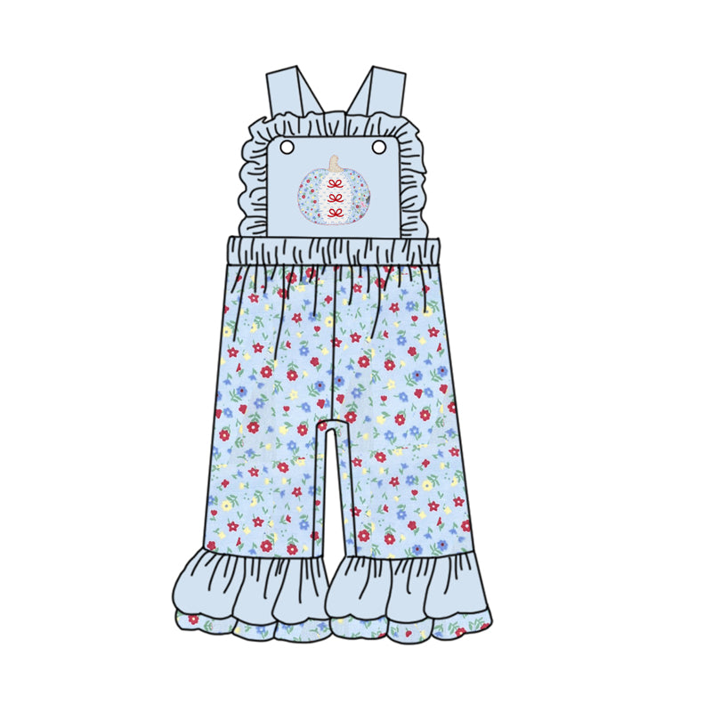 preorder SR3182 flowers pumpkin blue floral girls jumpsuits