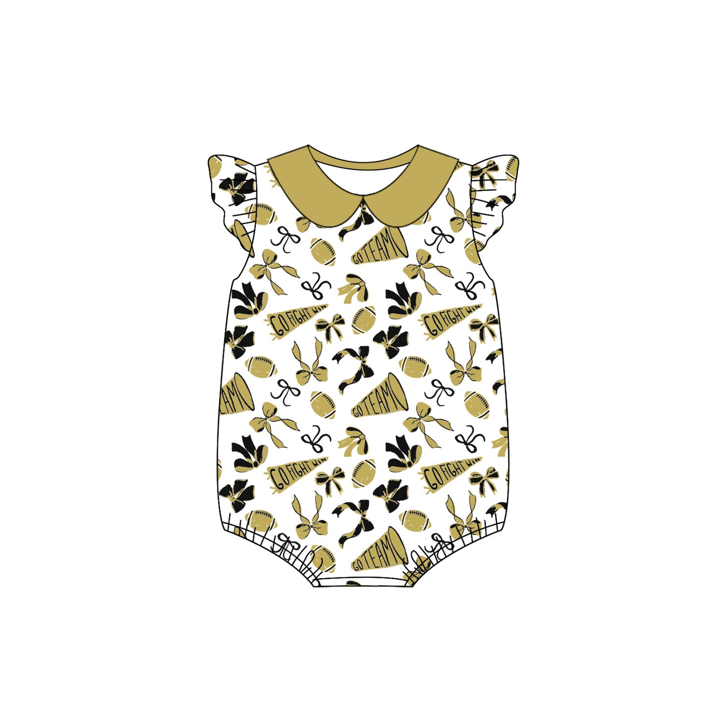 preorder SR3198 Cheer golden bows football flutter sleeve girls romper