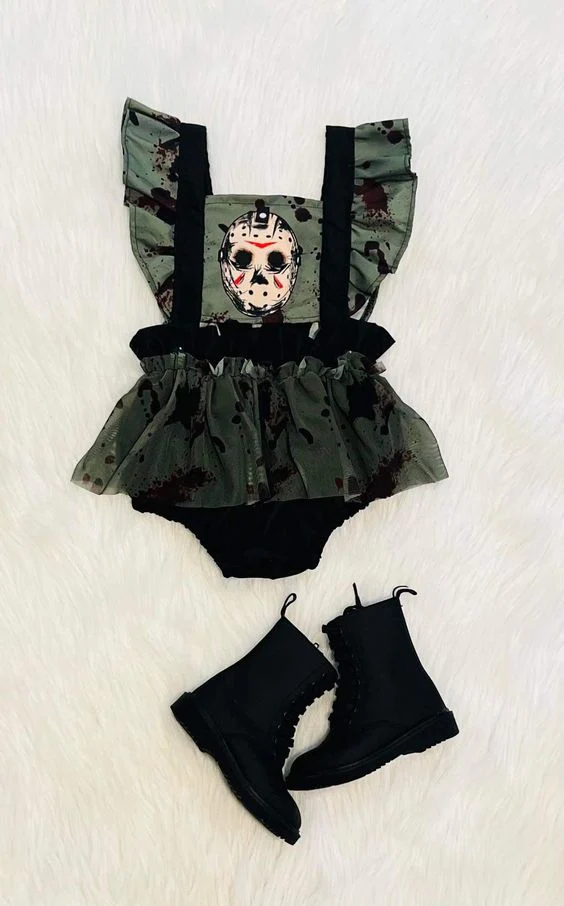 preorder SR3233 Halloween cartoon black/green flutter sleeve girls romper