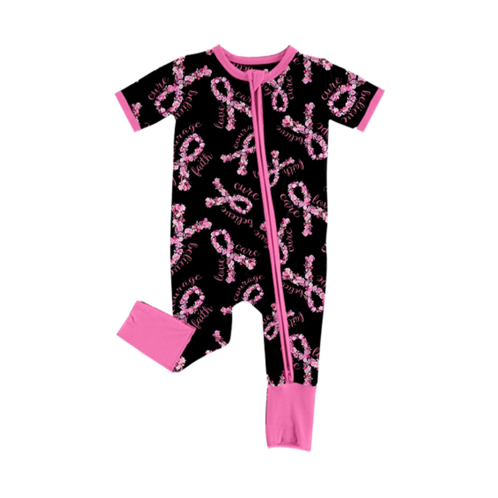 preorder SR3210 pink flowers black zipper long sleeve girls romper