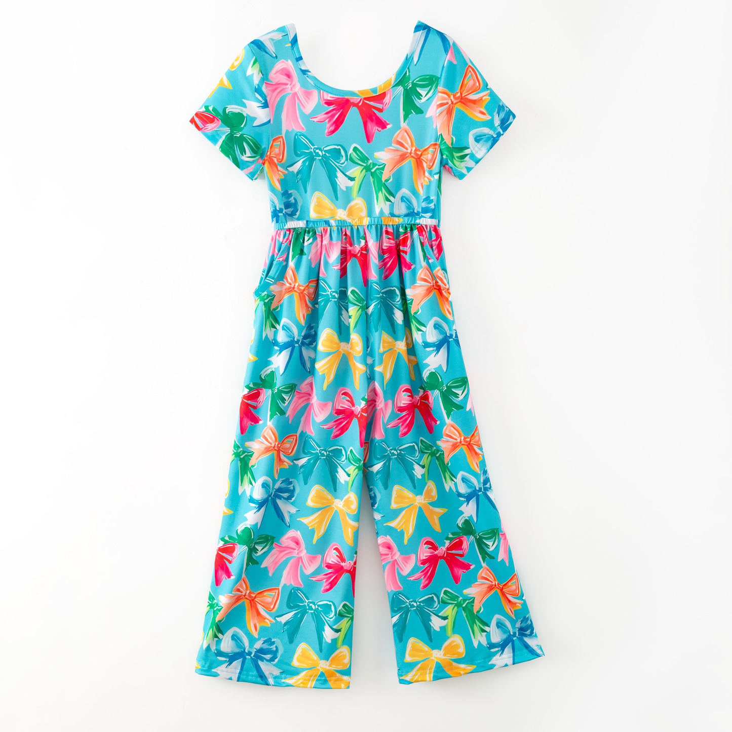 preorder SR3213 colorful bows blue short sleeve girls jumpsuits